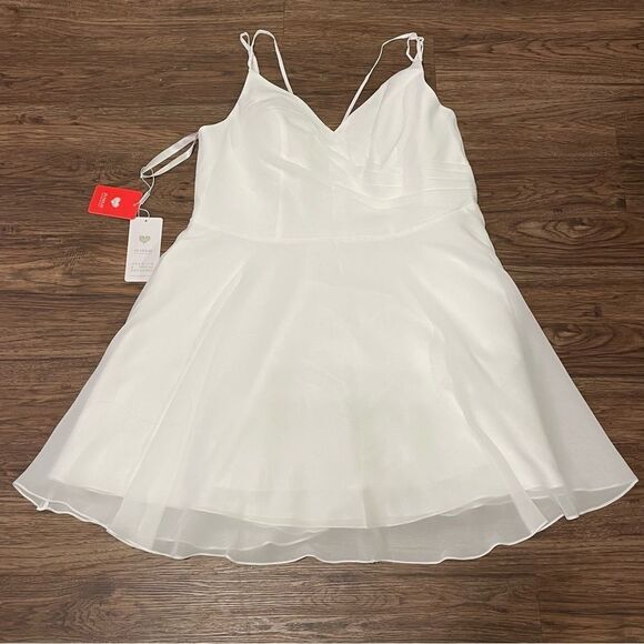 NWT JJ’s House A-line V-Neck Mini Chiffon Homecoming Dress Ivory Ruffle sz 18W - Picture 8 of 14